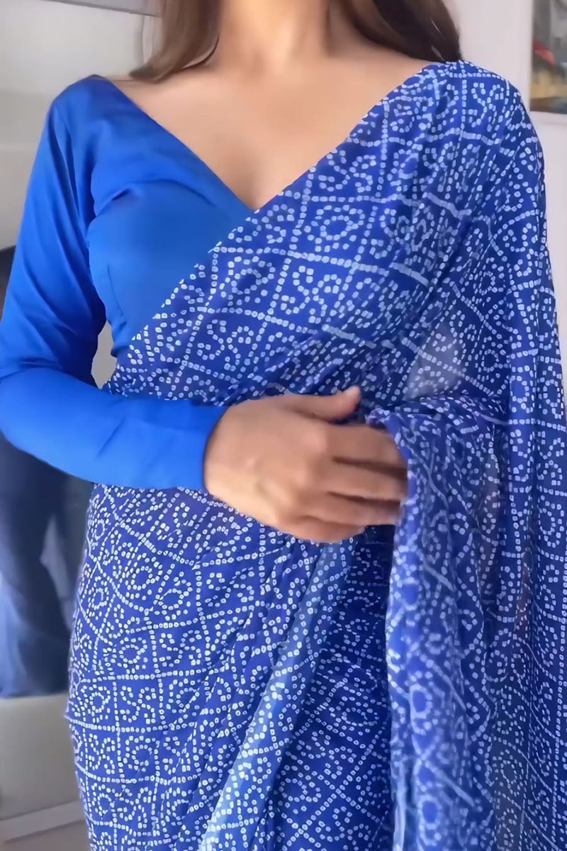 Elaborate 1-Minute Ready To Wear Blue Georgette Saree