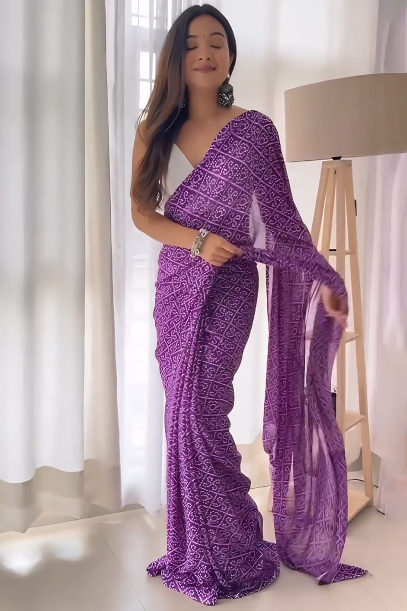 Invaluable 1-Minute Ready To Wear Purple Georgette Saree
