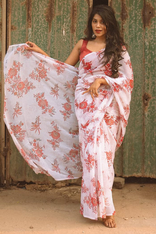 Vibrant 1-Minute Ready To Wear Off White Georgette Saree