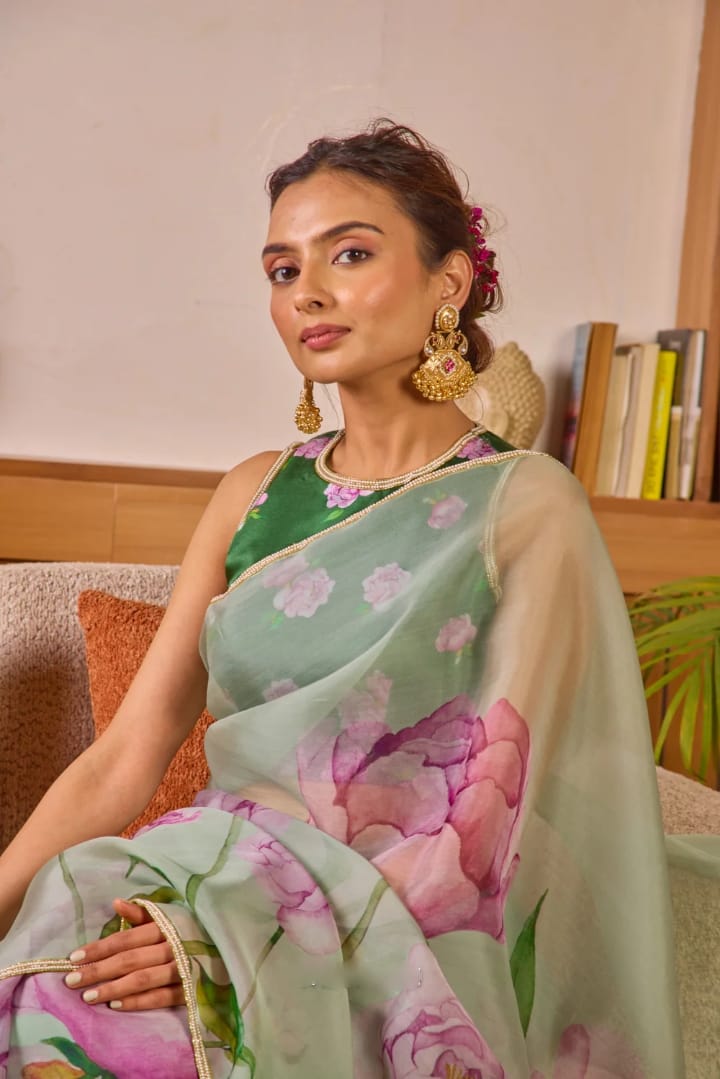 Inimitable 1-Minute Ready To Wear Pista Organza Silk Saree