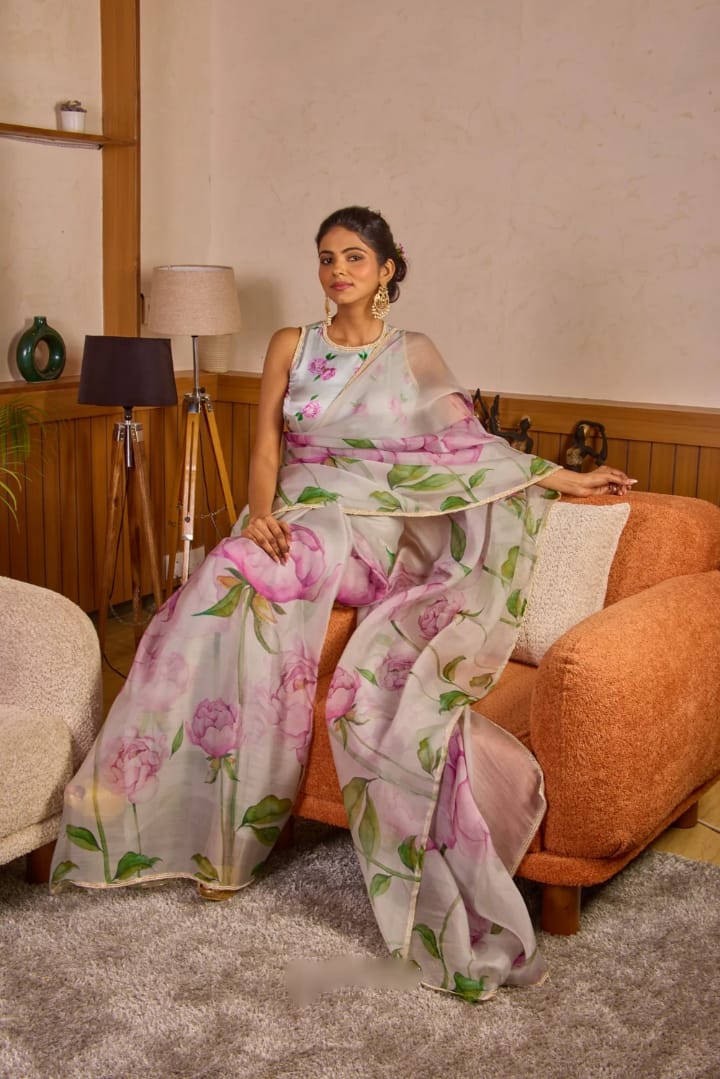 Resonant 1-Minute Ready To Wear Sky Organza Silk Saree