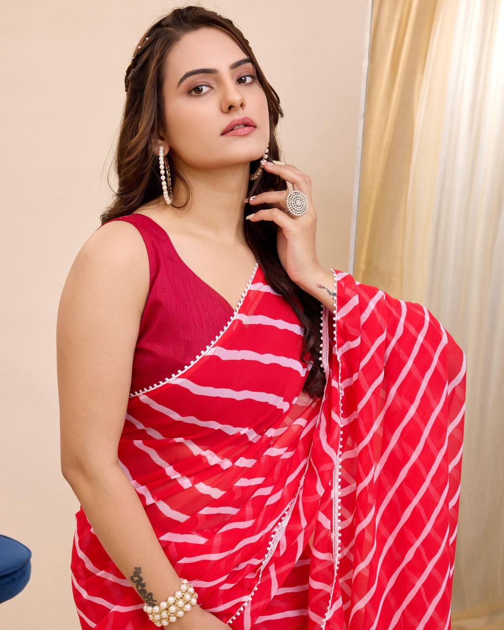 Demesne 1-Minute Ready To Wear Red Georgette Saree