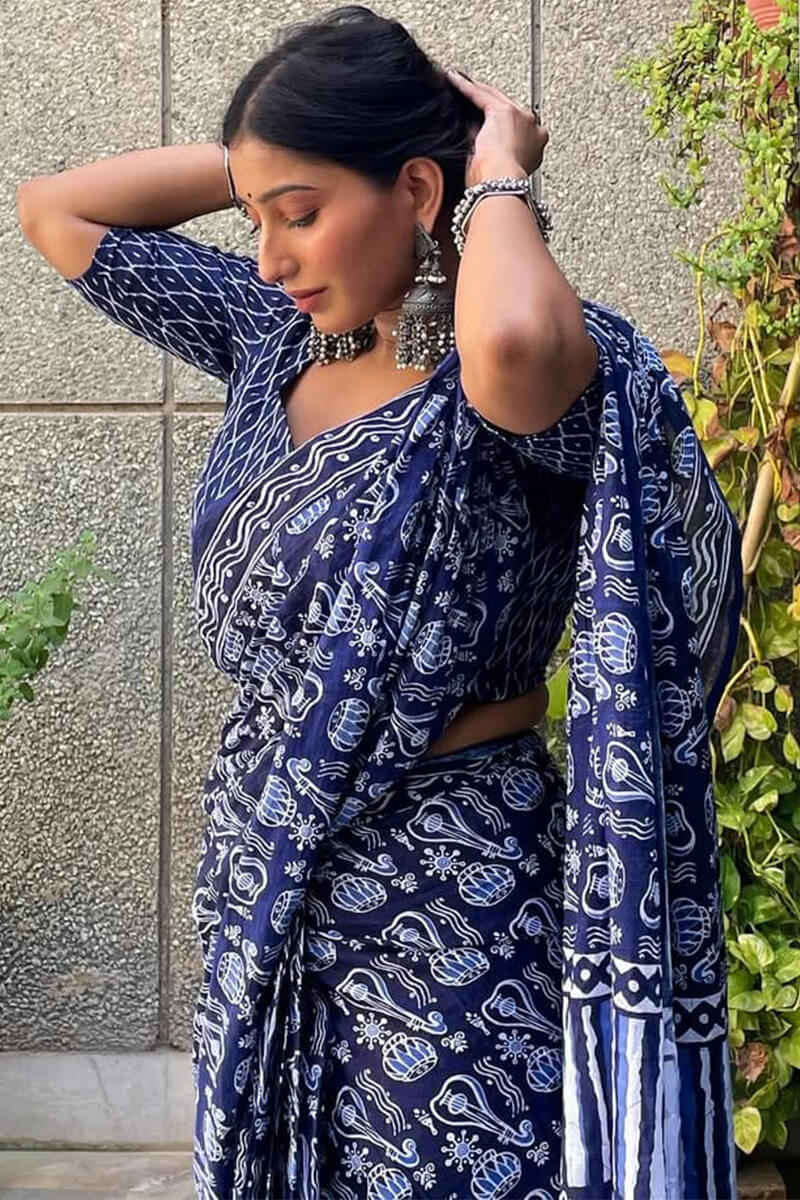 Sensational 1-Minute Ready To Wear Blue Cotton Saree
