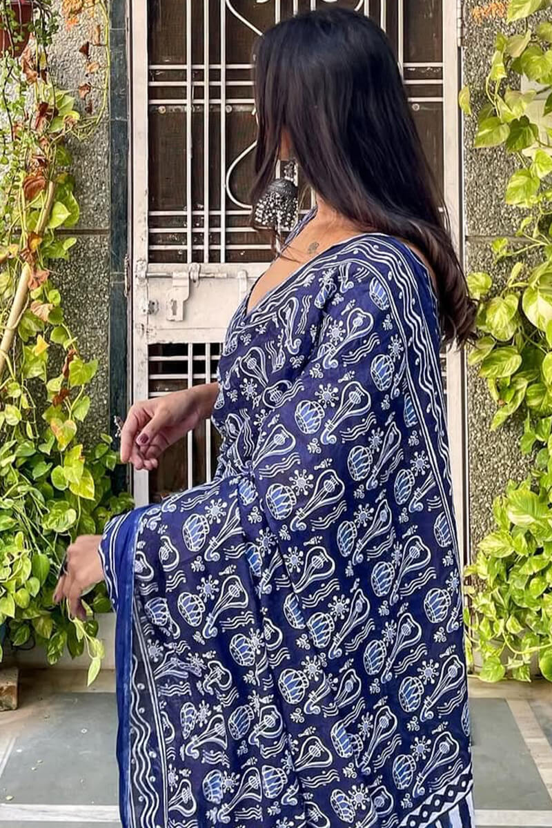 Sensational 1-Minute Ready To Wear Blue Cotton Saree