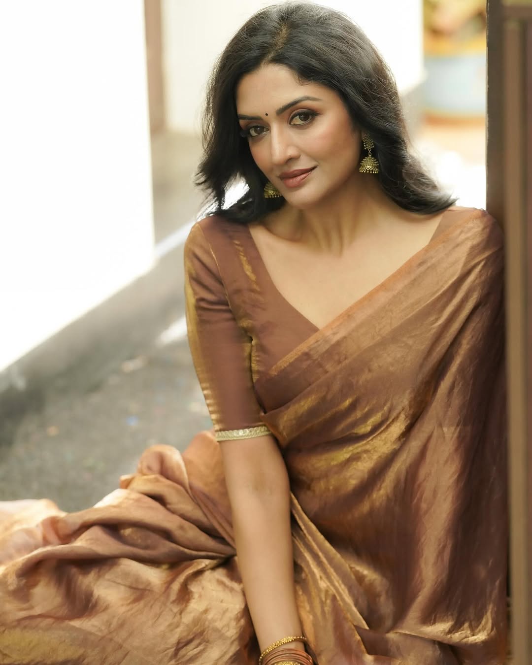 Preferable Brown Fancy Silk Saree With Alluring Blouse Piece