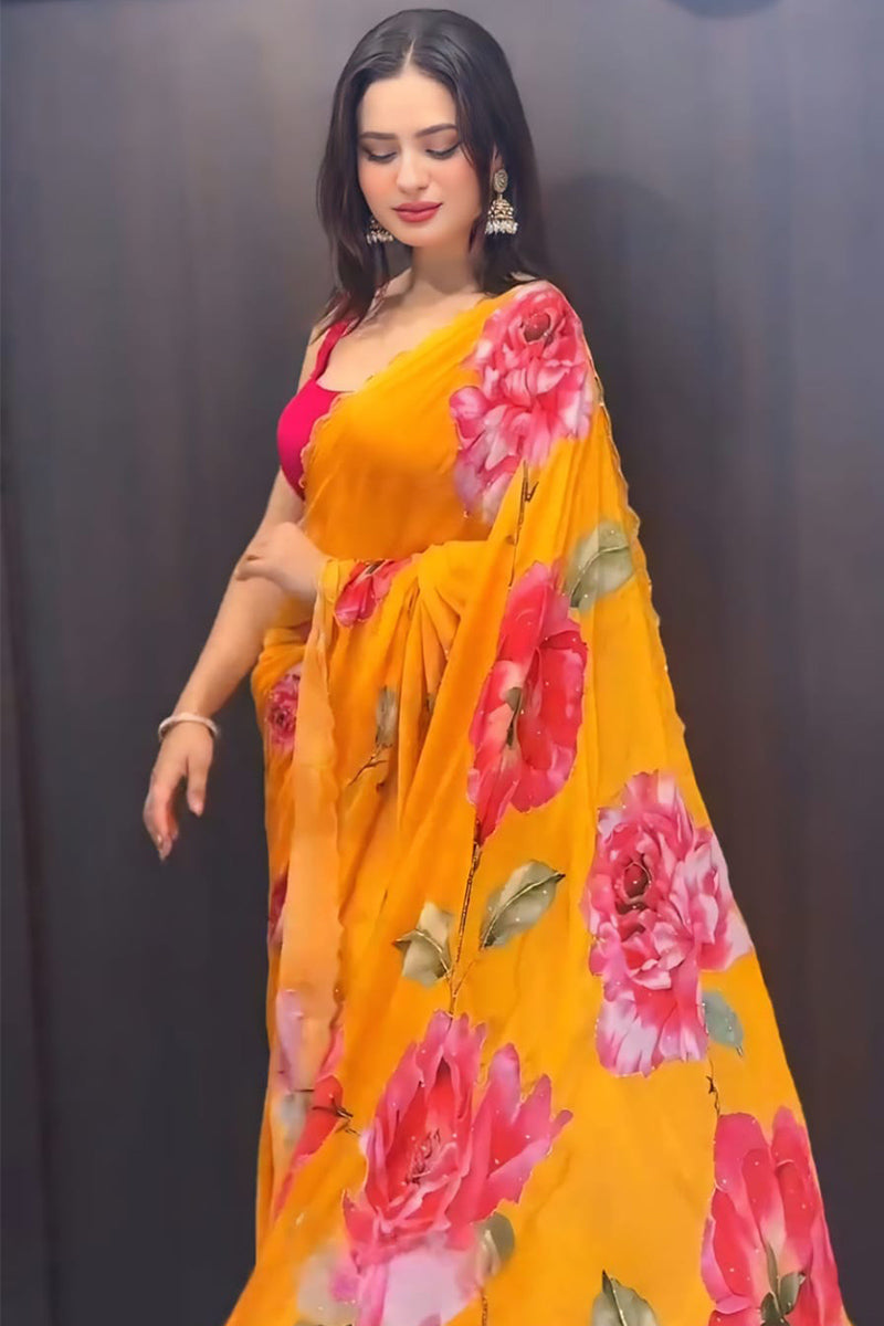 Palimpsest 1-Minute Ready To Wear Yellow Georgette Saree