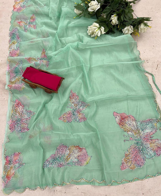 Symmetrical 1-Minute Ready To Wear Pista Organza Silk Saree