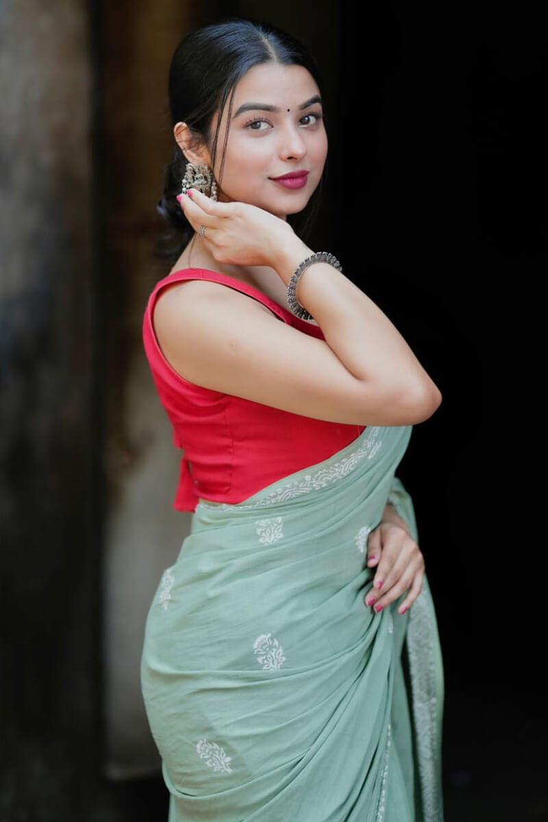 Breathtaking 1 Minute Ready To Wear Pista Mul Cotton Digital Printed Saree With Pocket