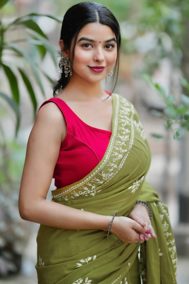 Confounding 1 Minute Ready To Wear Green Mul Cotton Digital Printed Saree With Pocket