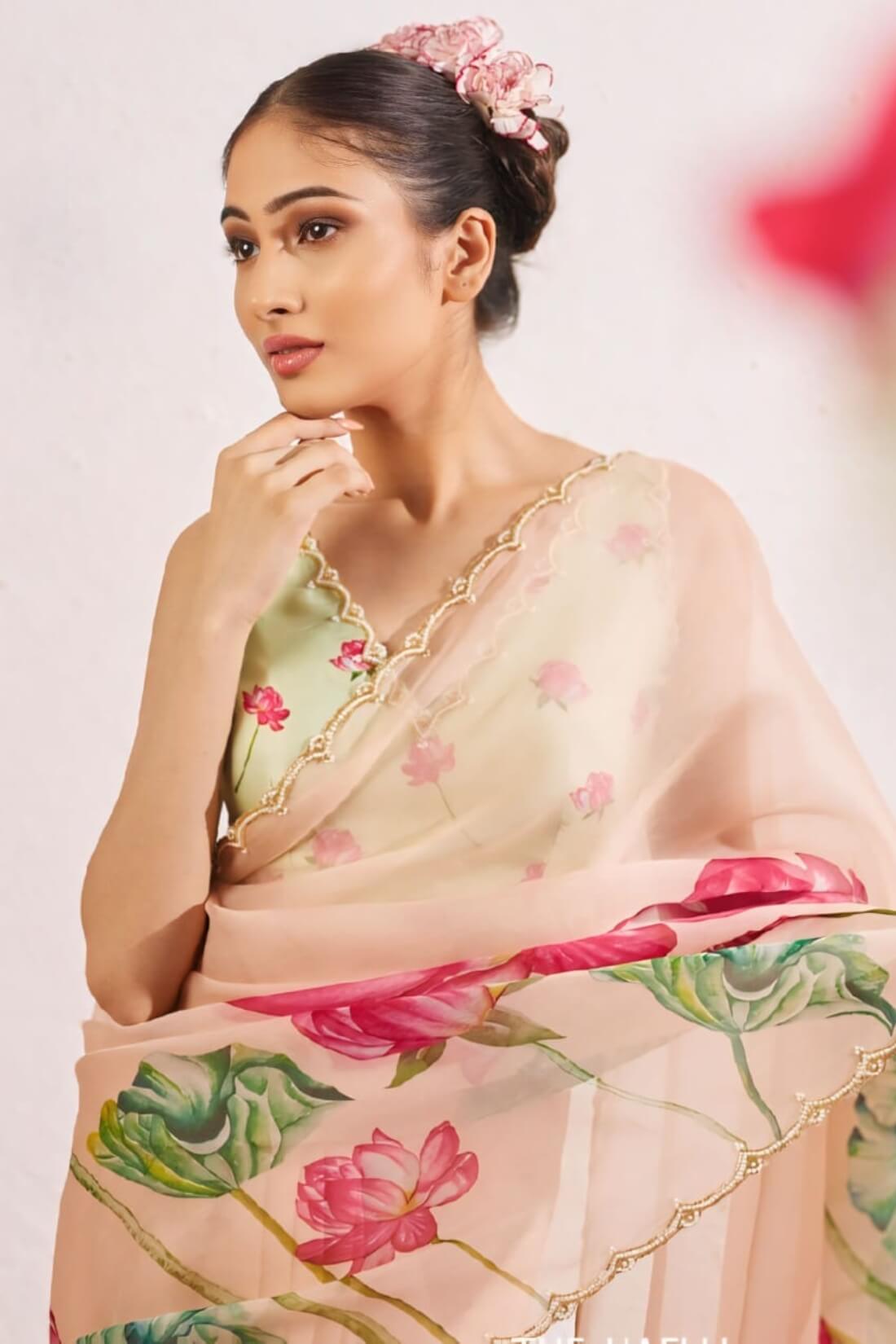 Deserving 1-Minute Ready To Wear Peach Organza Silk Saree