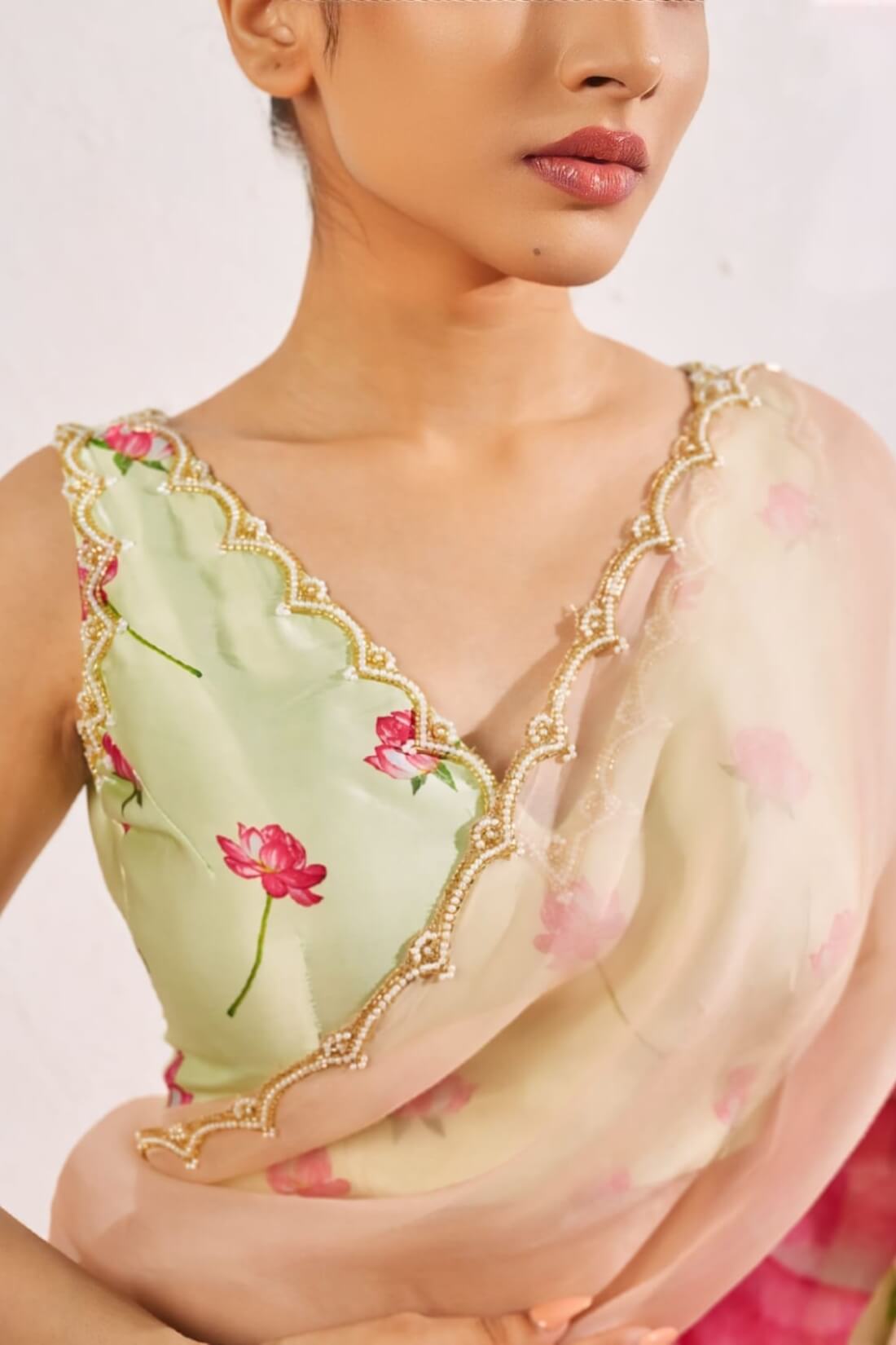 Deserving 1-Minute Ready To Wear Peach Organza Silk Saree