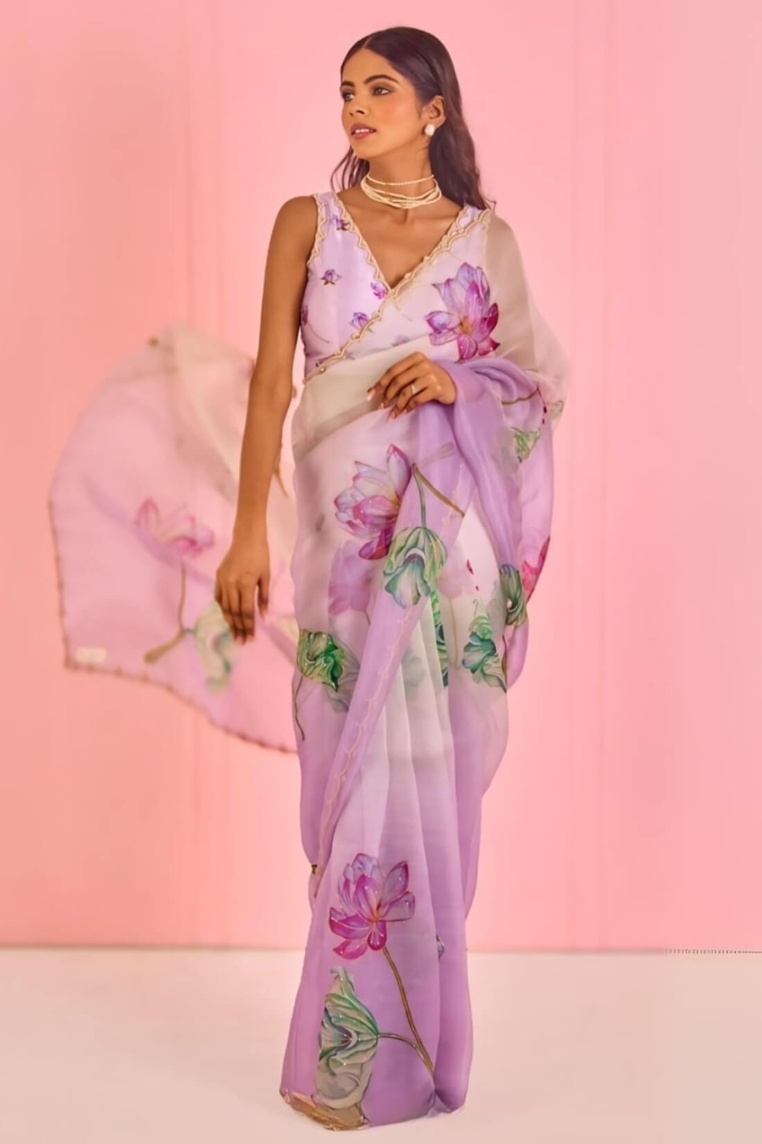 Classy 1-Minute Ready To Wear Lavender Organza Silk Saree