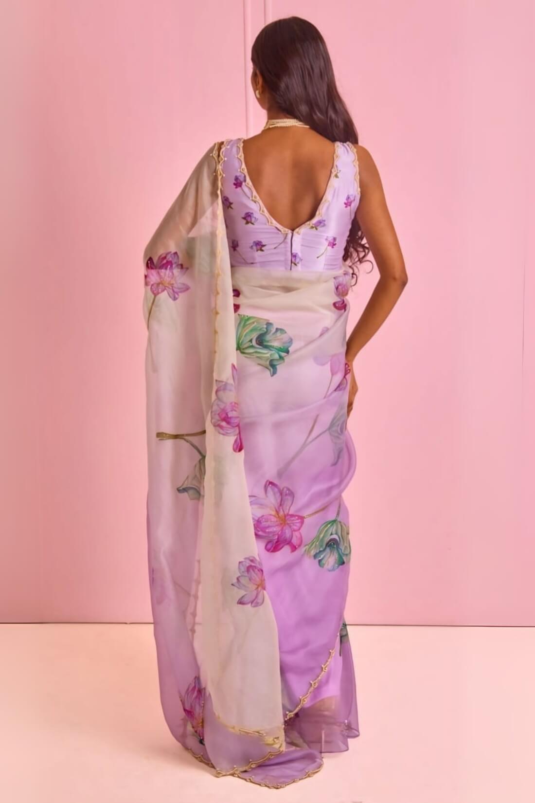 Classy 1-Minute Ready To Wear Lavender Organza Silk Saree