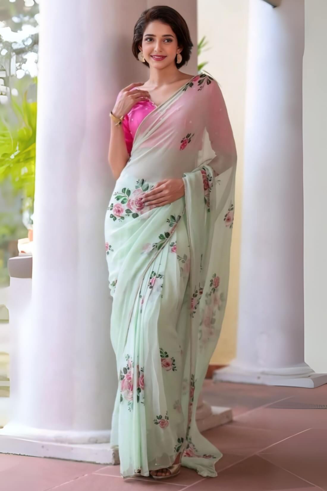 Prettiest 1-Minute Ready To Wear Pista Chiffon Silk Saree