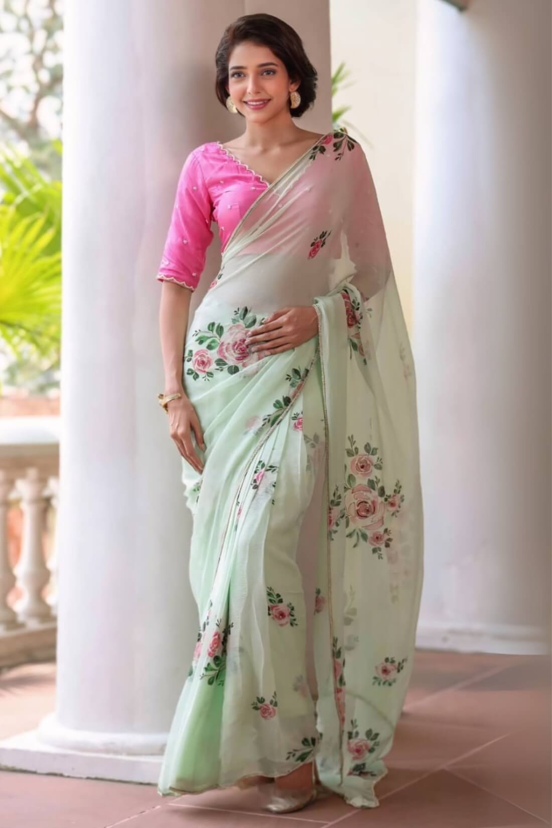Prettiest 1-Minute Ready To Wear Pista Chiffon Silk Saree