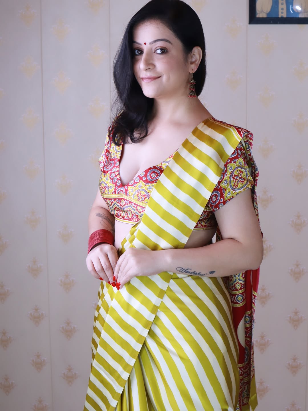 Ephemeral Black & Yellow 1 Minute Ready To Wear Digital Printed Crape Silk Saree