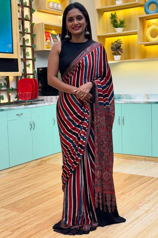 Enamoring Multicolor 1 Minute Ready To Wear Digital Printed Crape Silk Saree