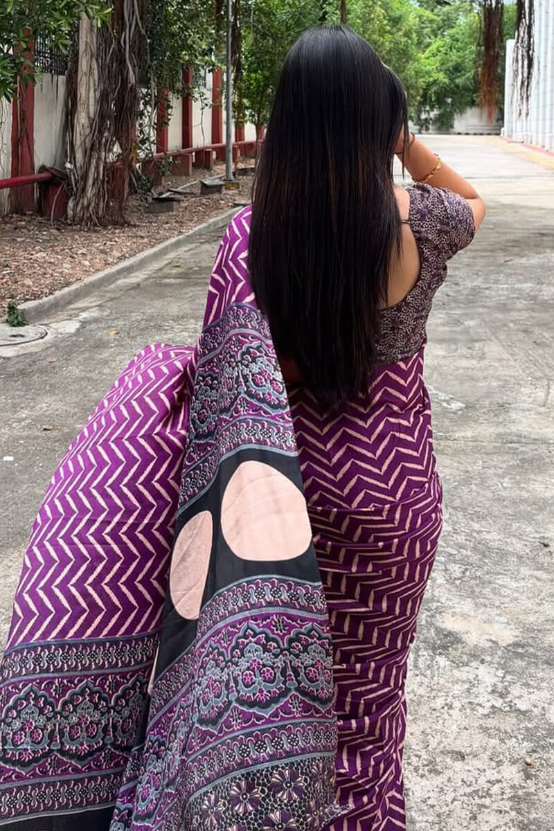 Sensational Purple 1 Minute Ready To Wear Digital Printed Crape Silk Saree