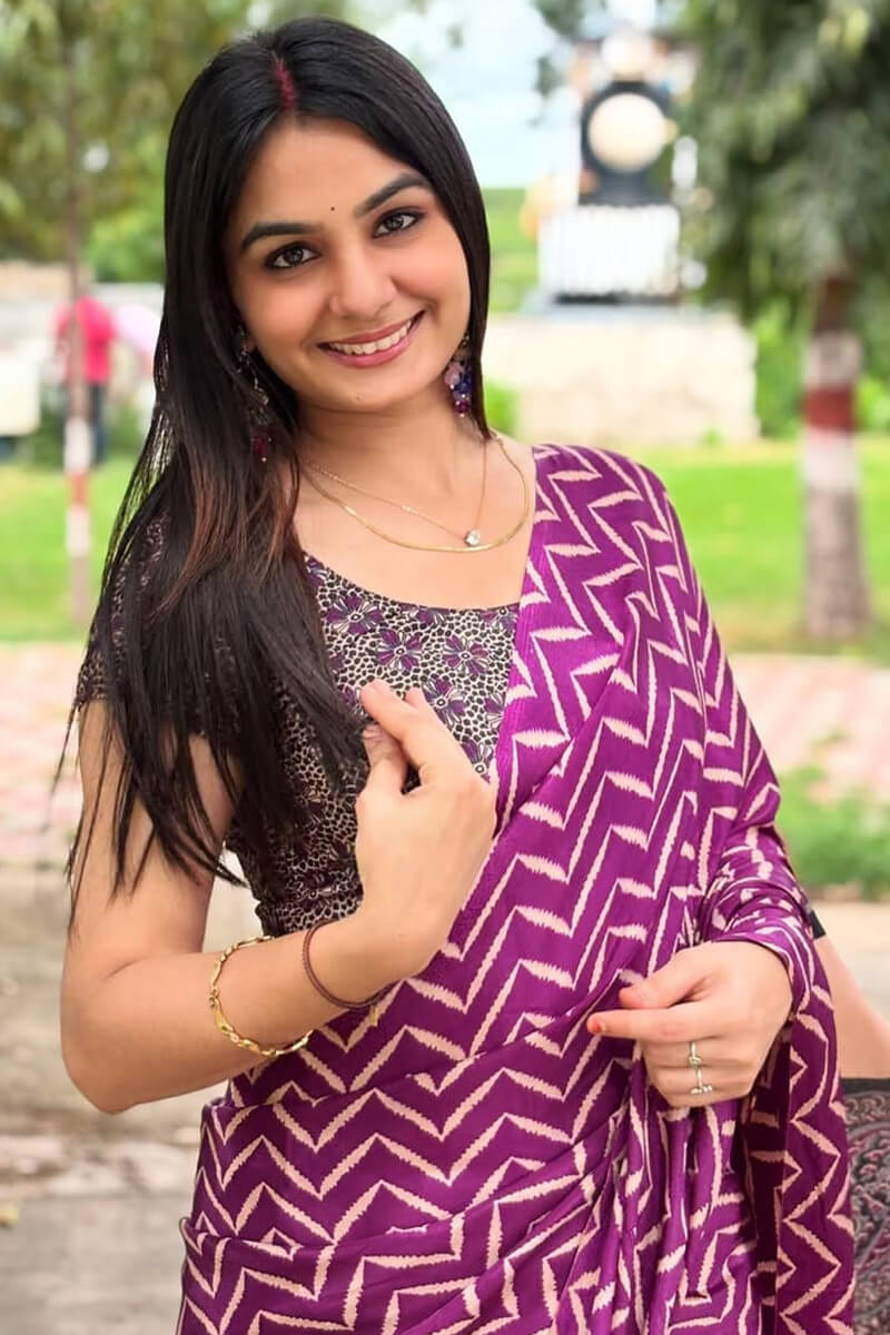 Sensational Purple 1 Minute Ready To Wear Digital Printed Crape Silk Saree