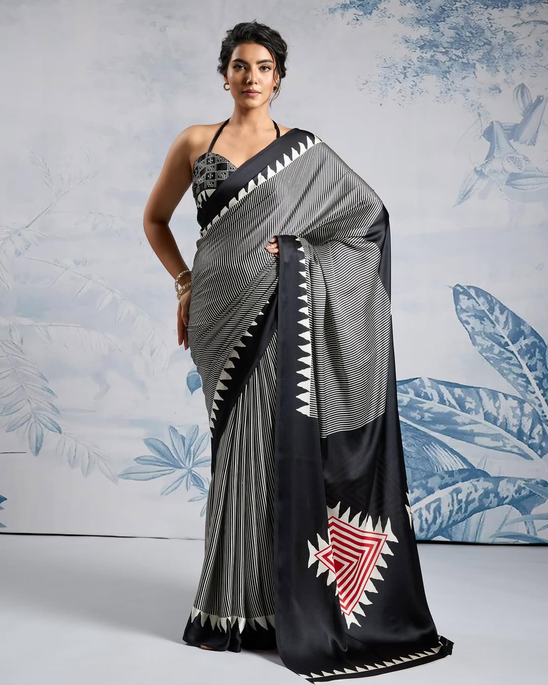 Susurrous Black 1 Minute Ready To Wear Digital Printed Crape Silk Saree