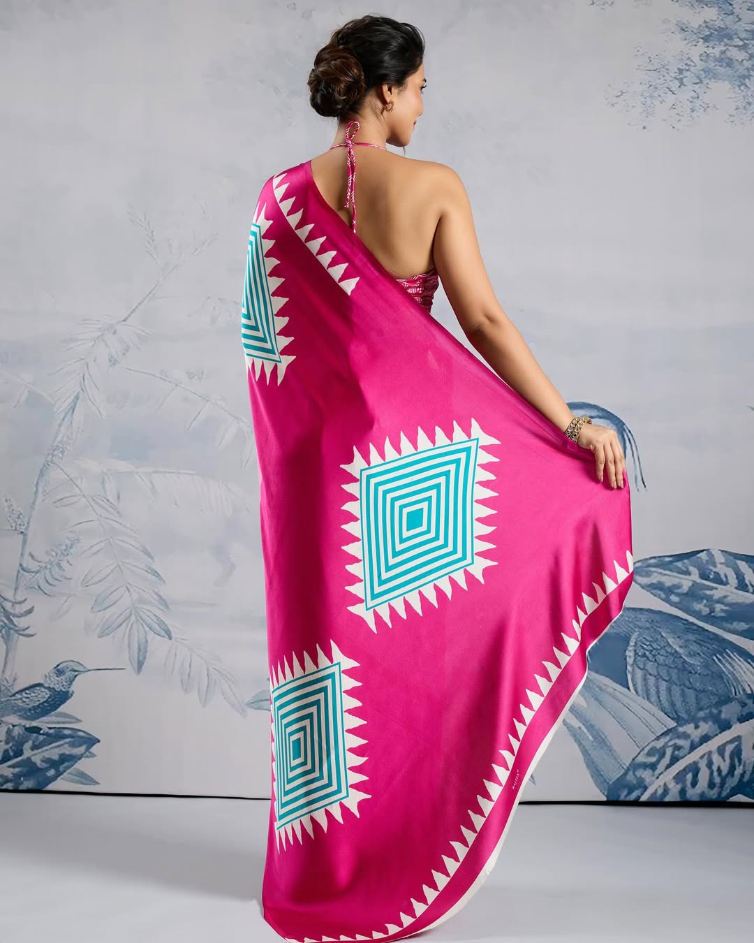 Angelic Dark Pink 1 Minute Ready To Wear Digital Printed Crape Silk Saree