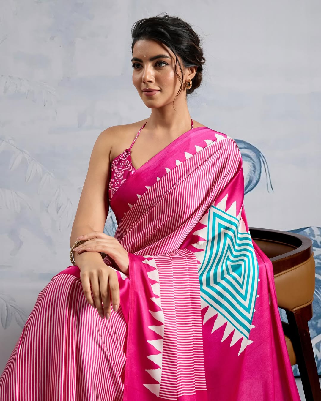 Angelic Dark Pink 1 Minute Ready To Wear Digital Printed Crape Silk Saree