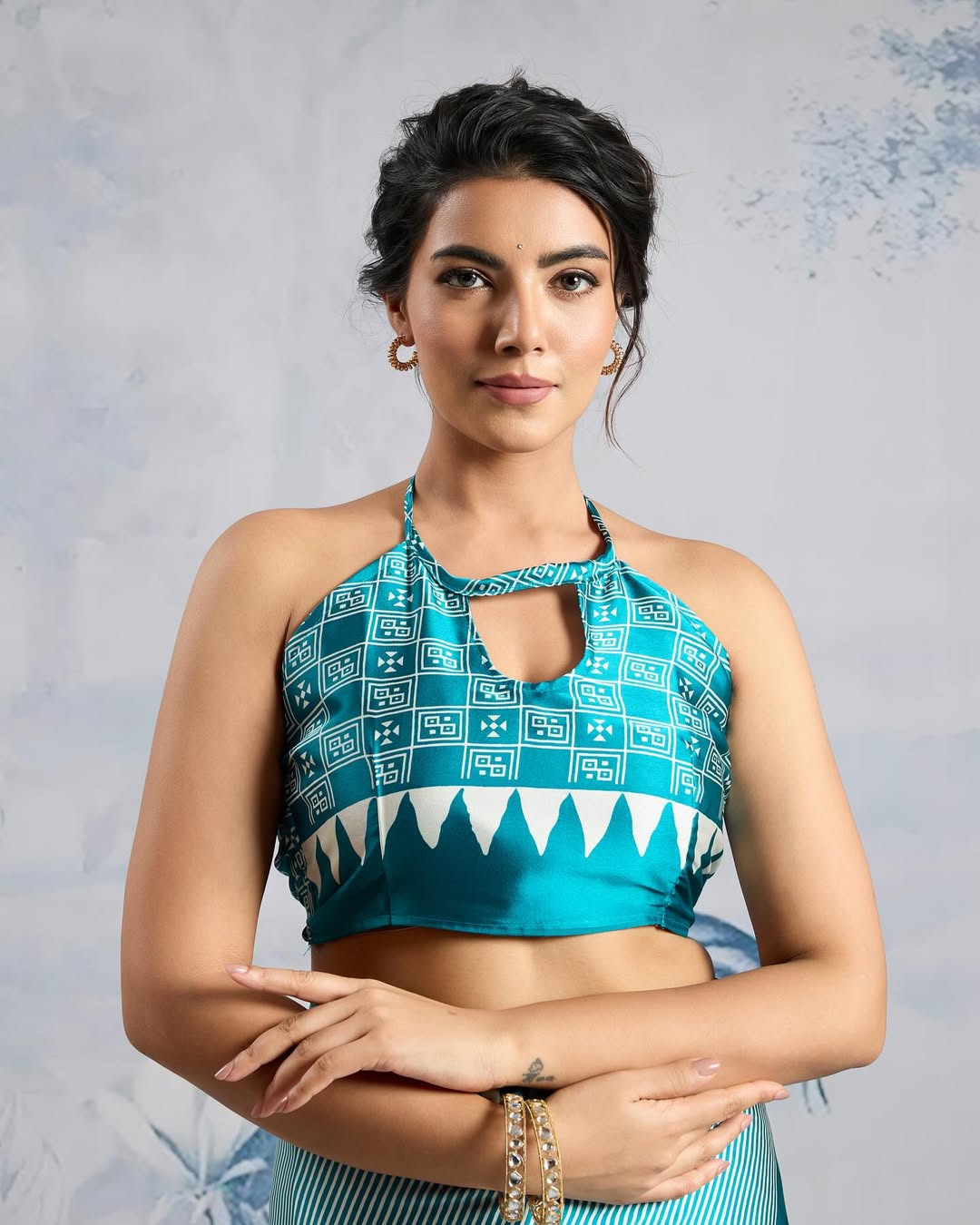 Moiety Firozi 1 Minute Ready To Wear Digital Printed Crape Silk Saree