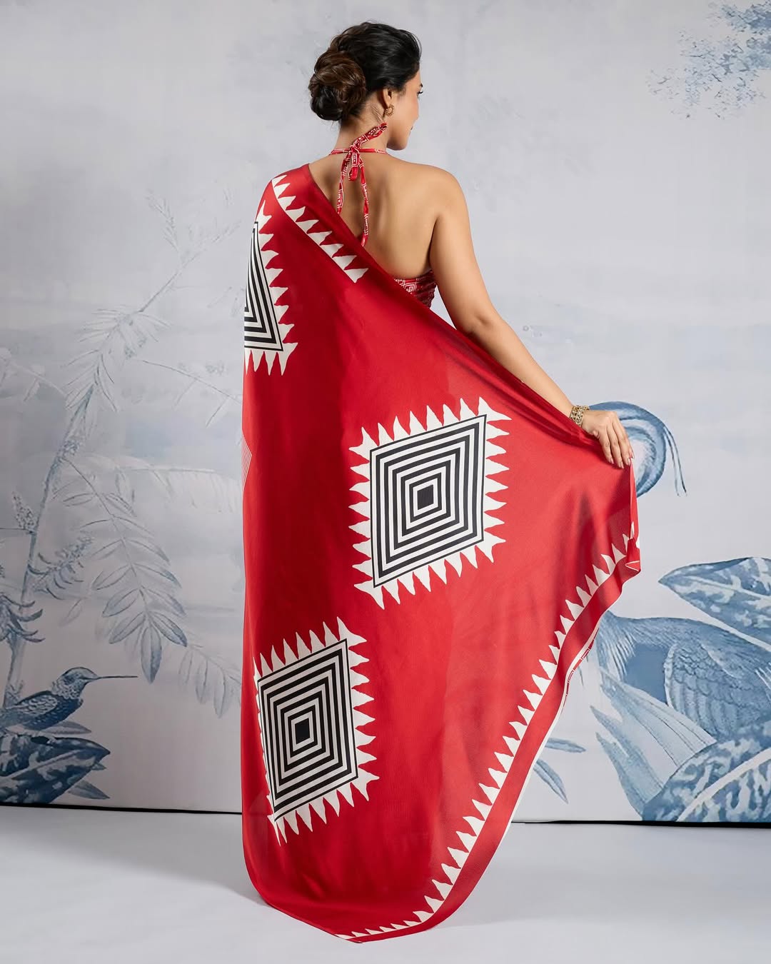 Allure Red 1 Minute Ready To Wear Digital Printed Crape Silk Saree