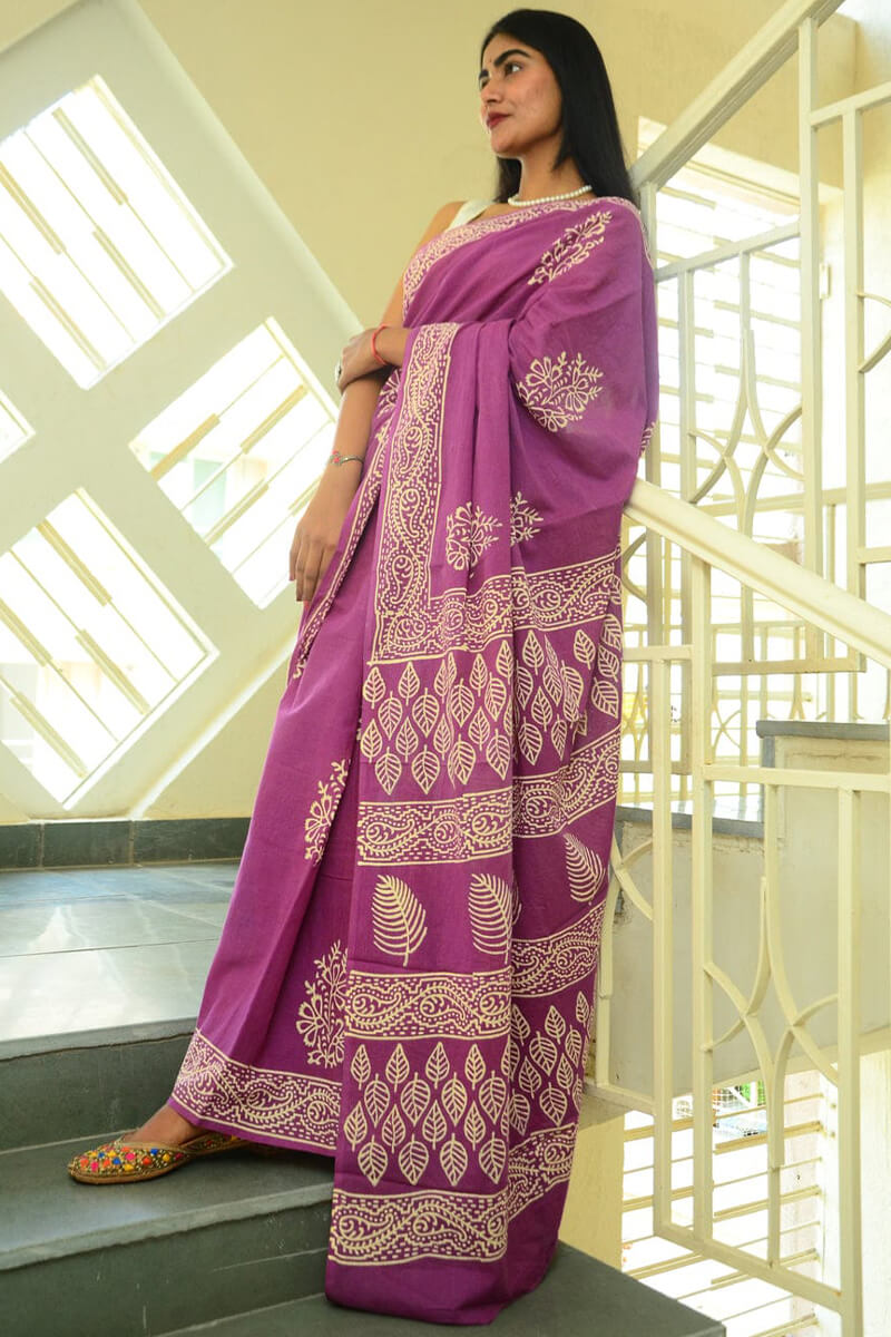 Girlish 1 Minute Ready To Wear Purple Mul Cotton Digital Printed Saree With Pocket