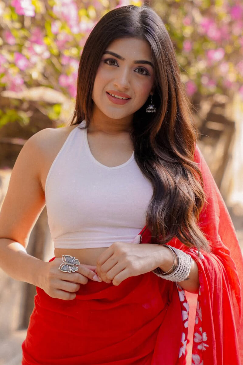 Elegant 1 Minute Ready To Wear Red Mul Cotton Digital Printed Saree With Pocket