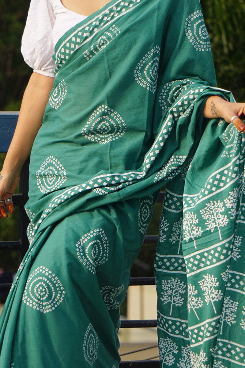 Groovy 1 Minute Ready To Wear Sea Green Mul Cotton Digital Printed Saree With Pocket