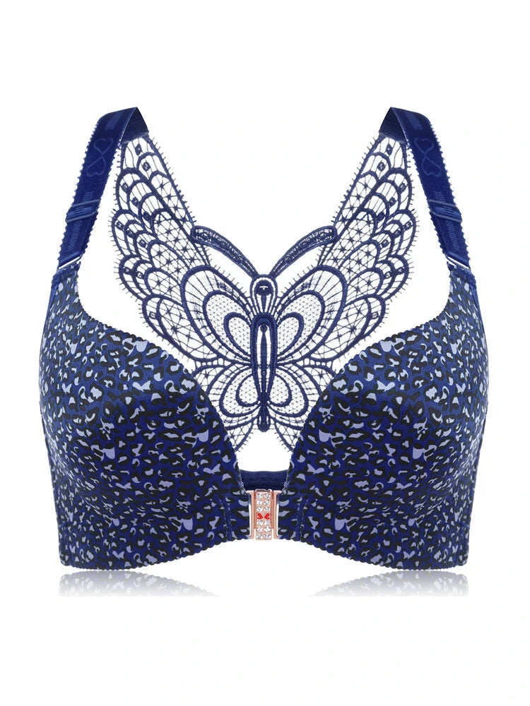 Front Closure Butterfly Embroidery Back Wireless Push Up Bra (Pack of 3)