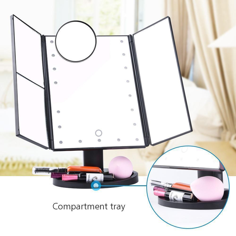 LED Lighted Tri-Fold Makeup Mirror