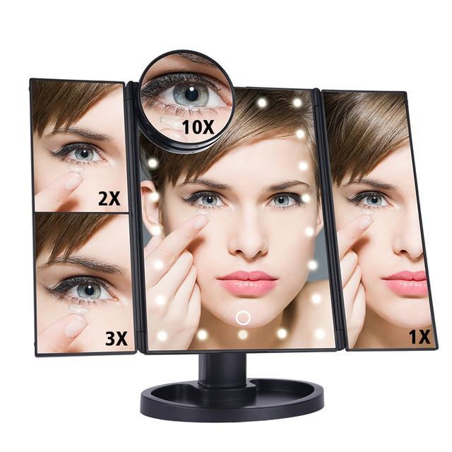 LED Lighted Tri-Fold Makeup Mirror
