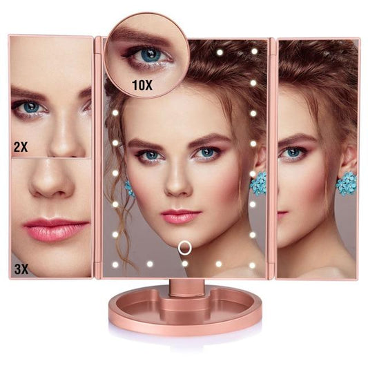 LED Lighted Tri-Fold Makeup Mirror