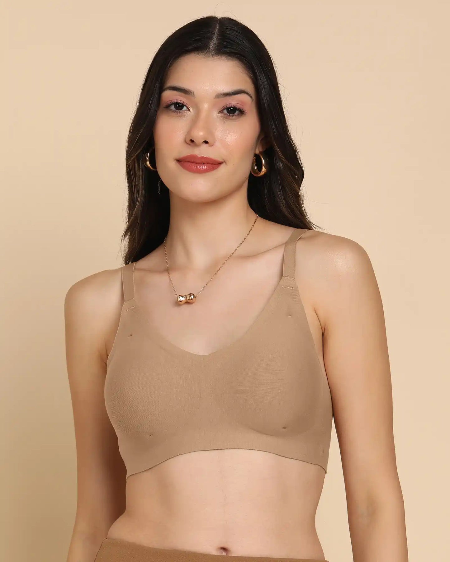 Lightly-Padded Cotton Spandex Fit Bra  (FAWN)