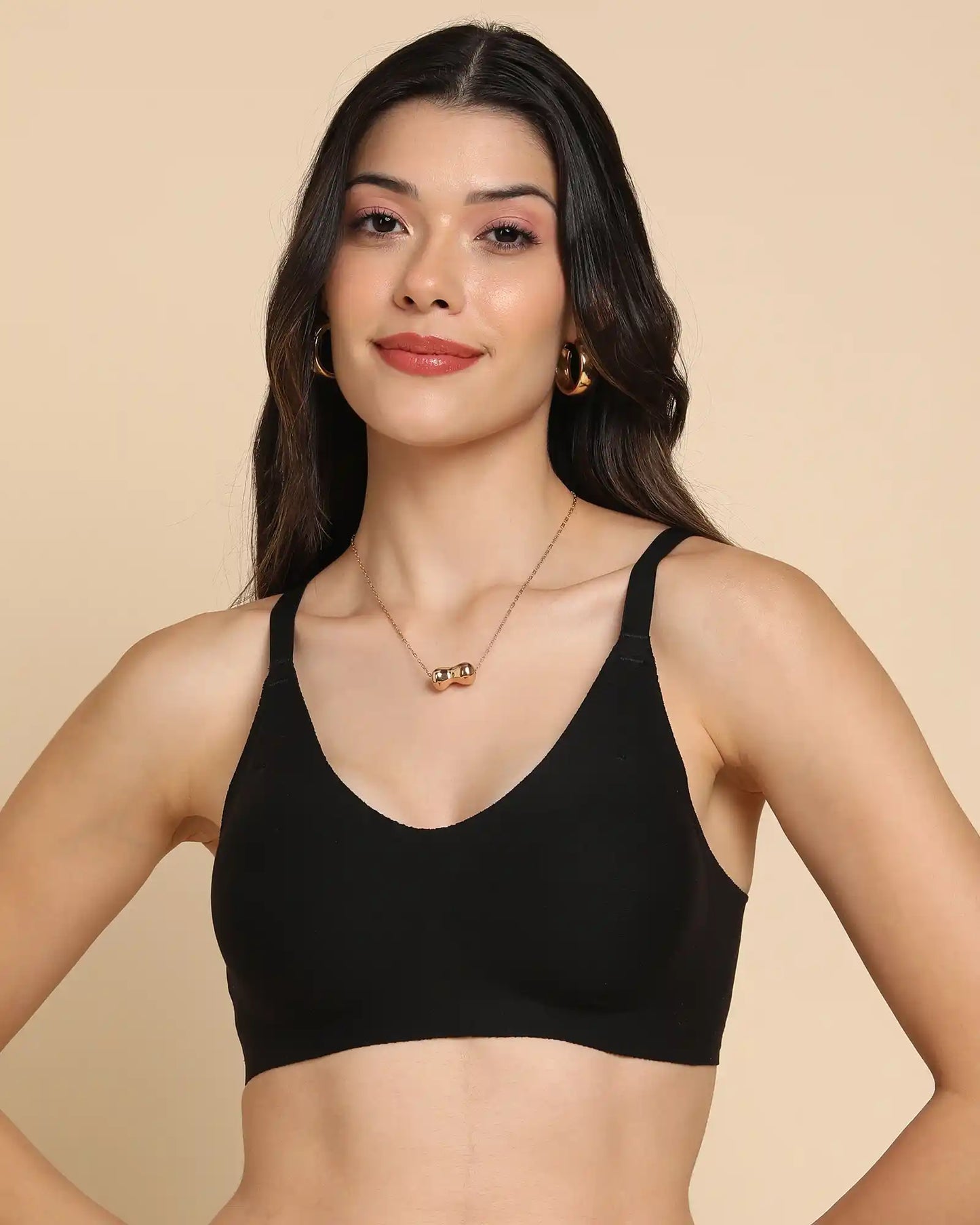 Lightly-Padded Cotton Spandex Fit Bra  (BLACK)