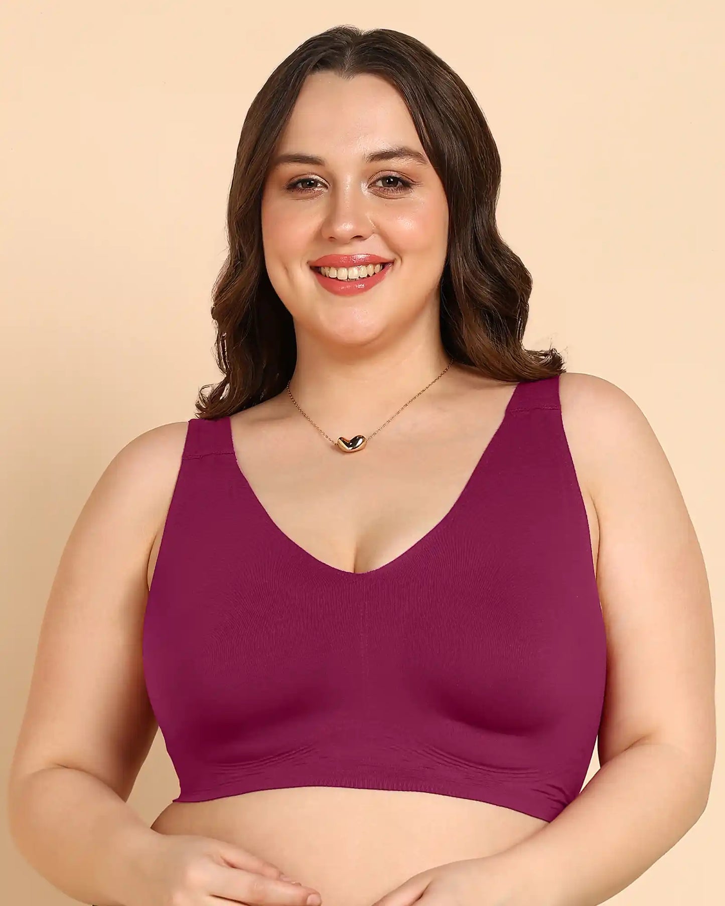 Lightly-Padded Cotton Spandex Fit Bra (Wine)