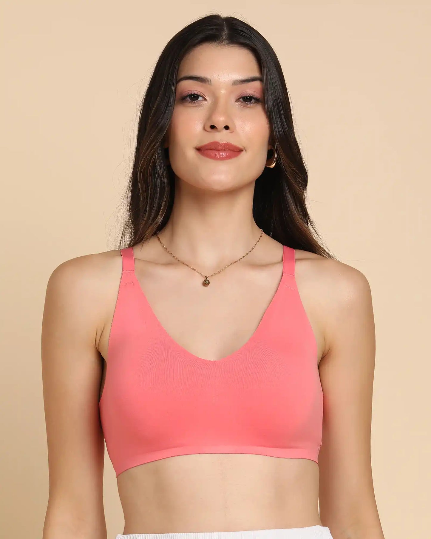 Non-Padded Cotton Spandex Fit Bra (CORAL)