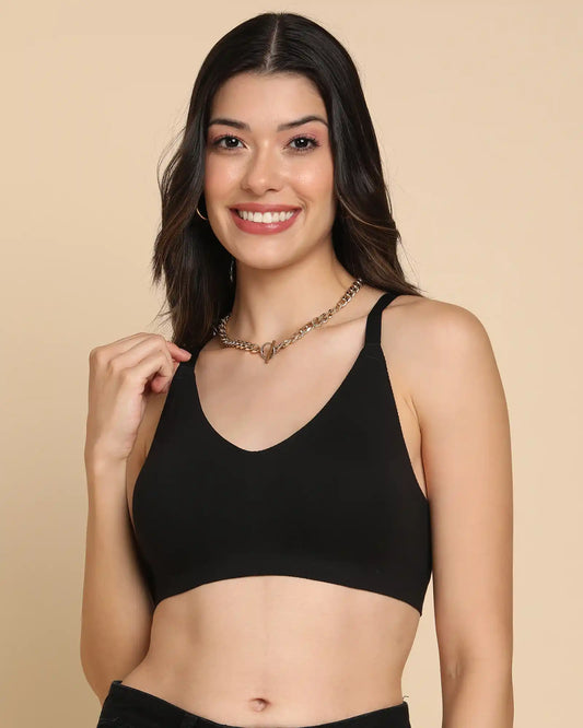 Non-Padded Cotton Spandex Fit Bra (BLACK)