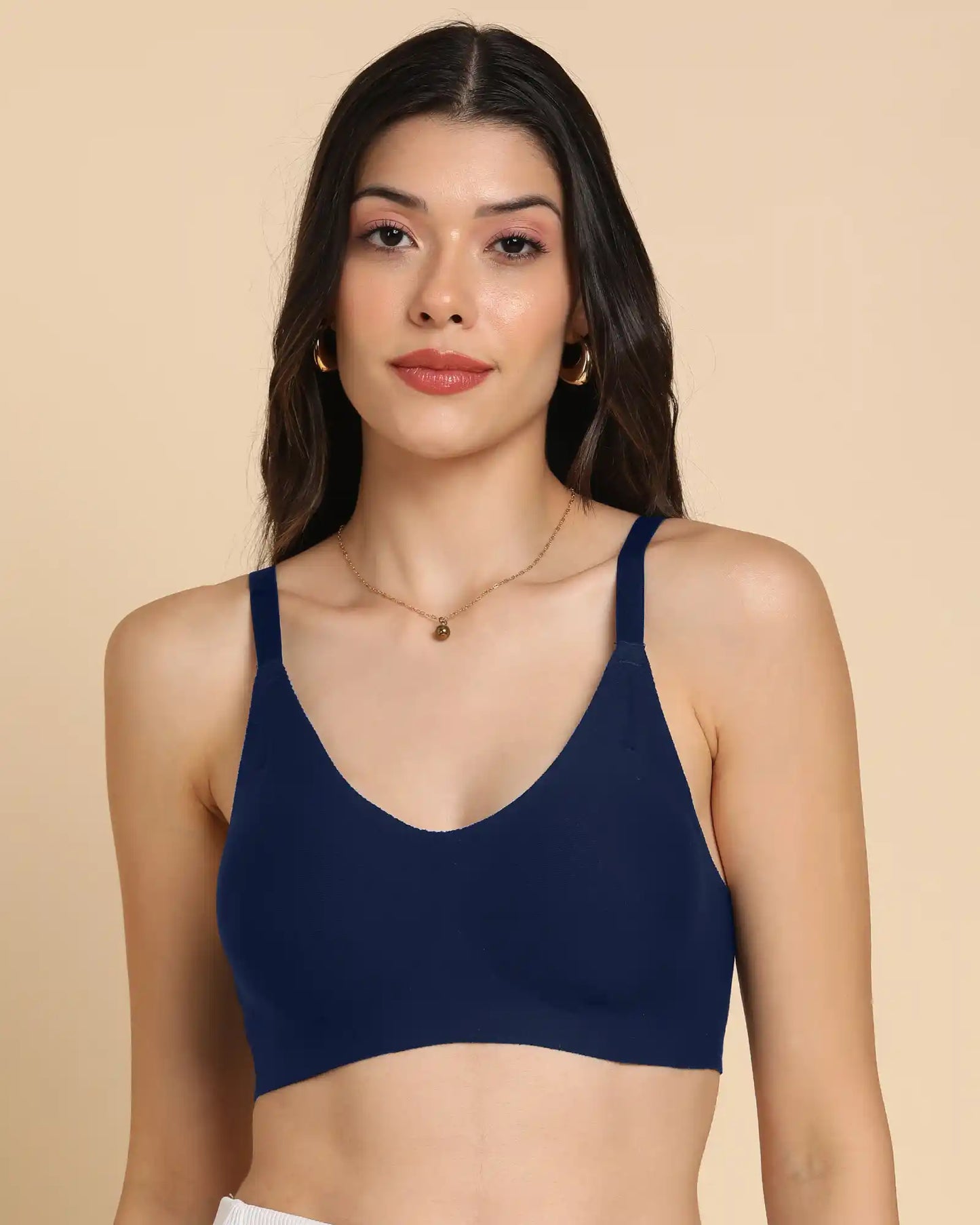 Lightly-Padded Cotton Spandex Fit Bra (NAVY)