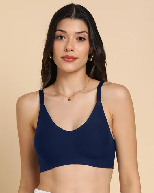 Lightly-Padded Cotton Spandex Fit Bra (NAVY)