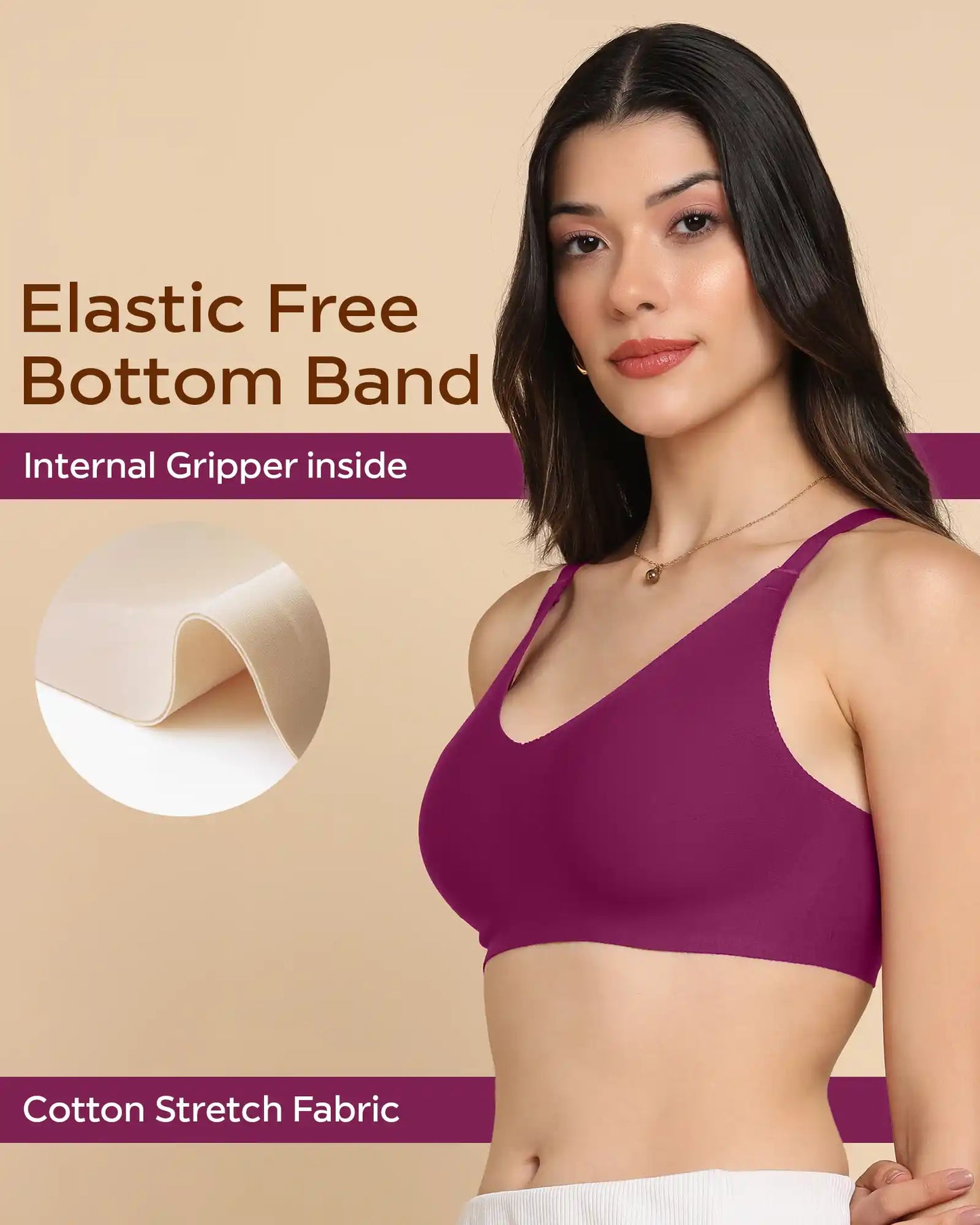 Non-Padded Cotton Spandex Fit Bra (WINE)