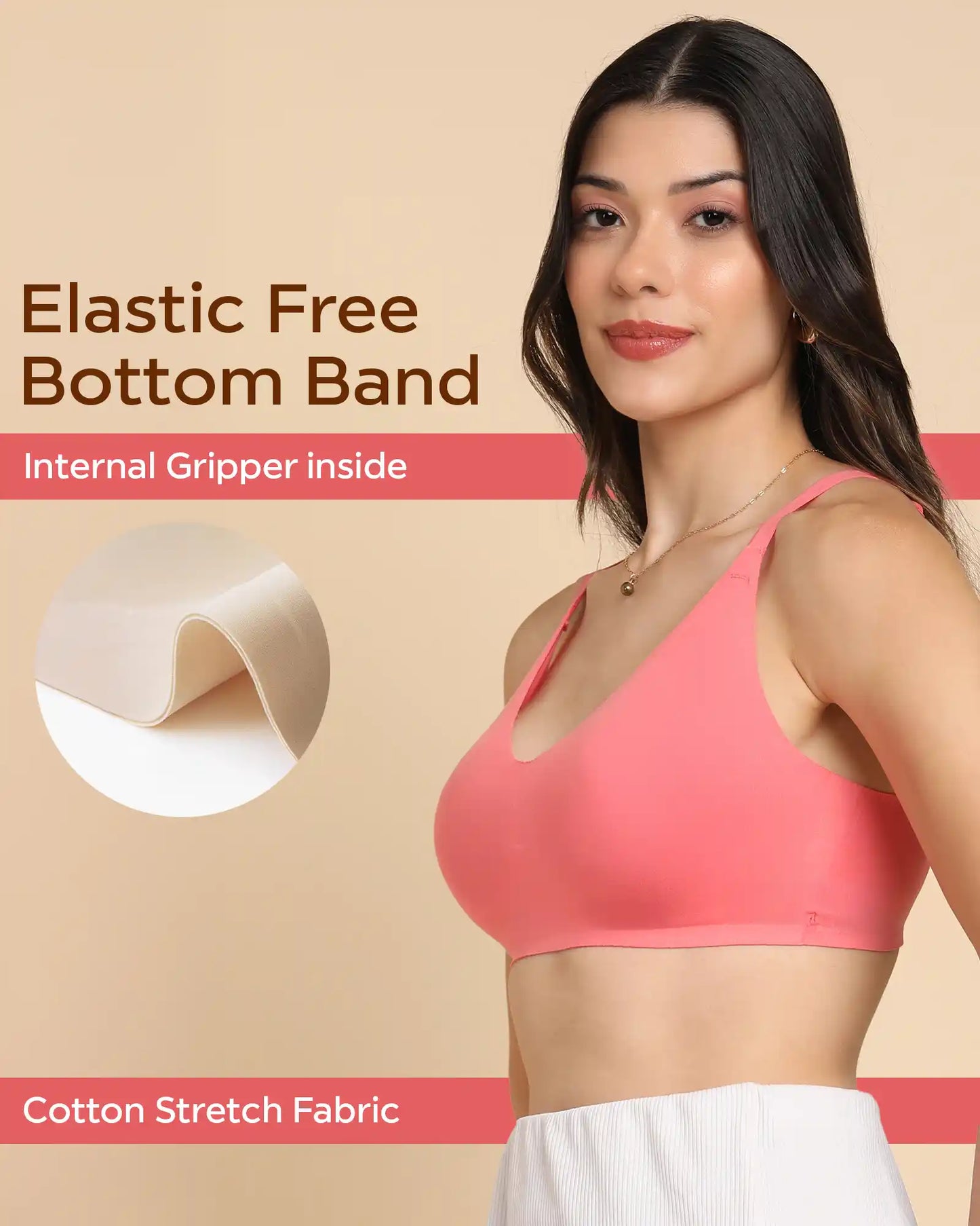 Non-Padded Cotton Spandex Fit Bra (CORAL)