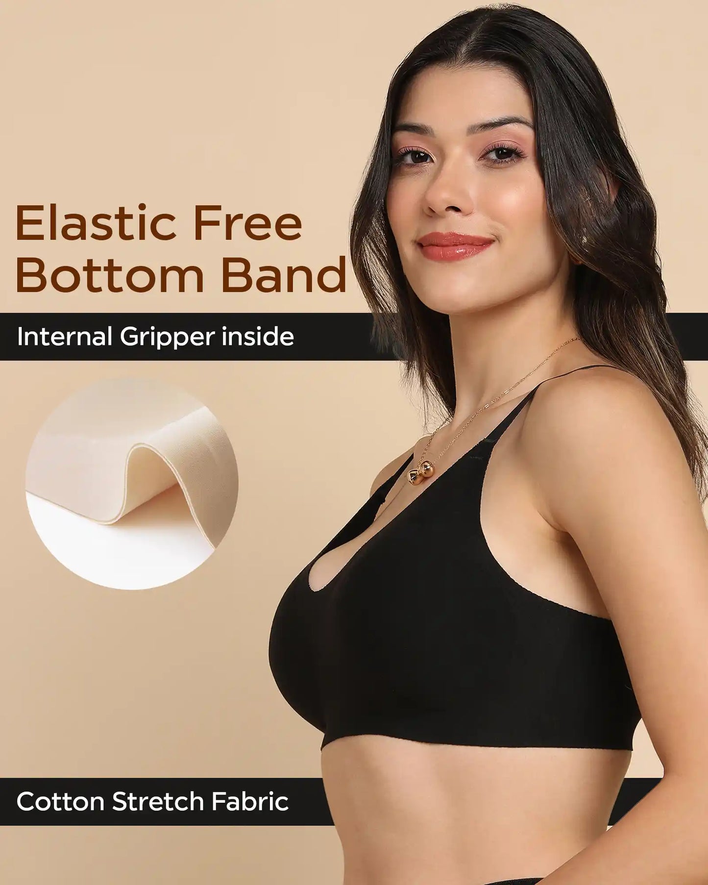 Lightly-Padded Cotton Spandex Fit Bra  (BLACK)