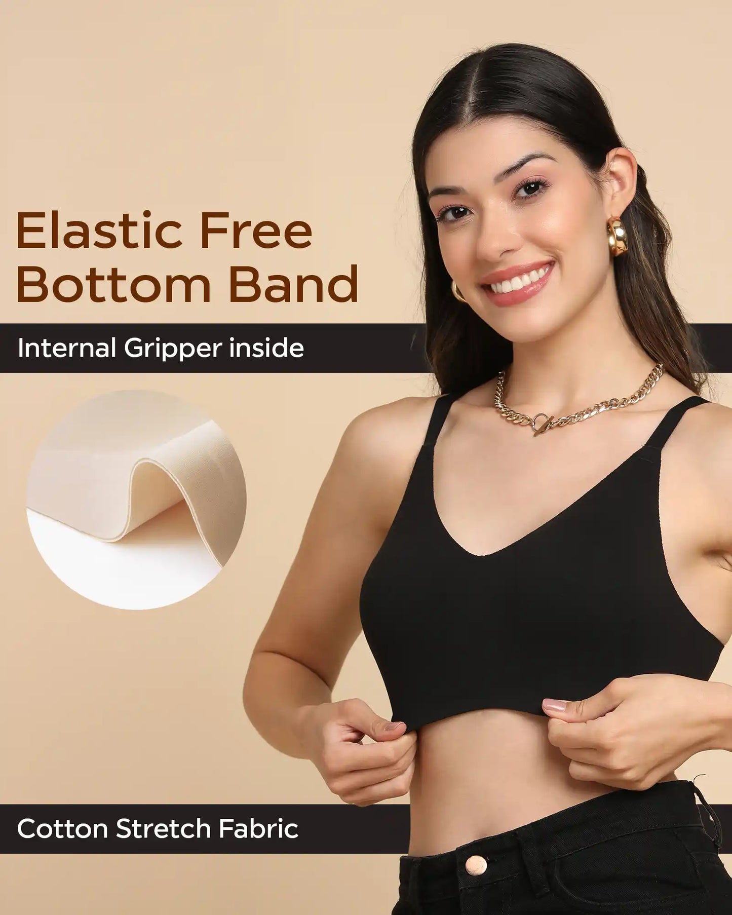 Non-Padded Cotton Spandex Fit Bra (BLACK)
