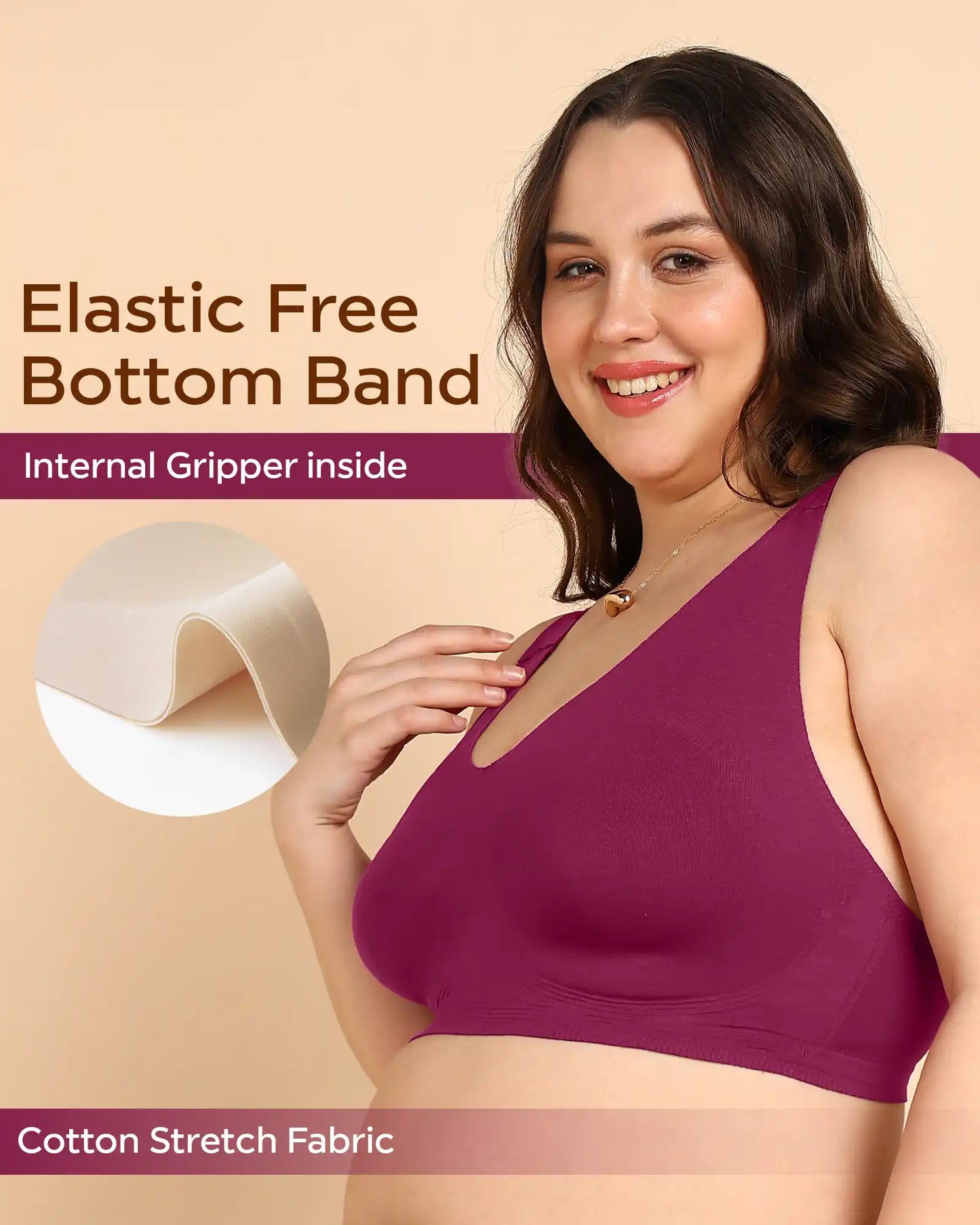 Non-Padded Cotton Spandex Fit Bra (WINE)