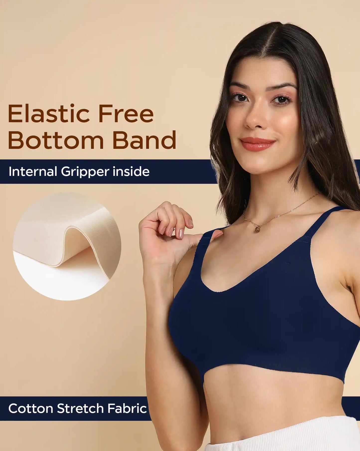Lightly-Padded Cotton Spandex Fit Bra (NAVY)
