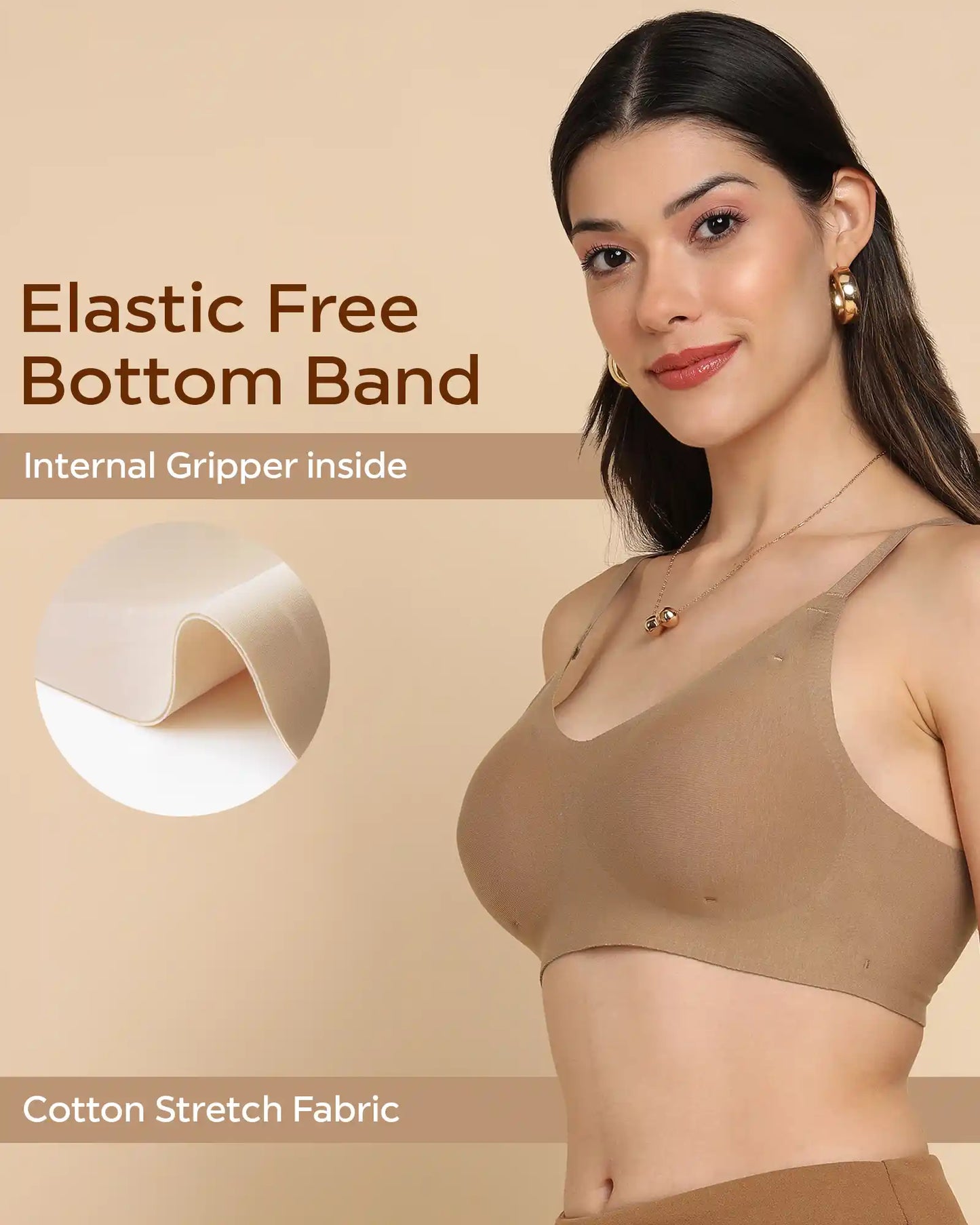Lightly-Padded Cotton Spandex Fit Bra  (FAWN)