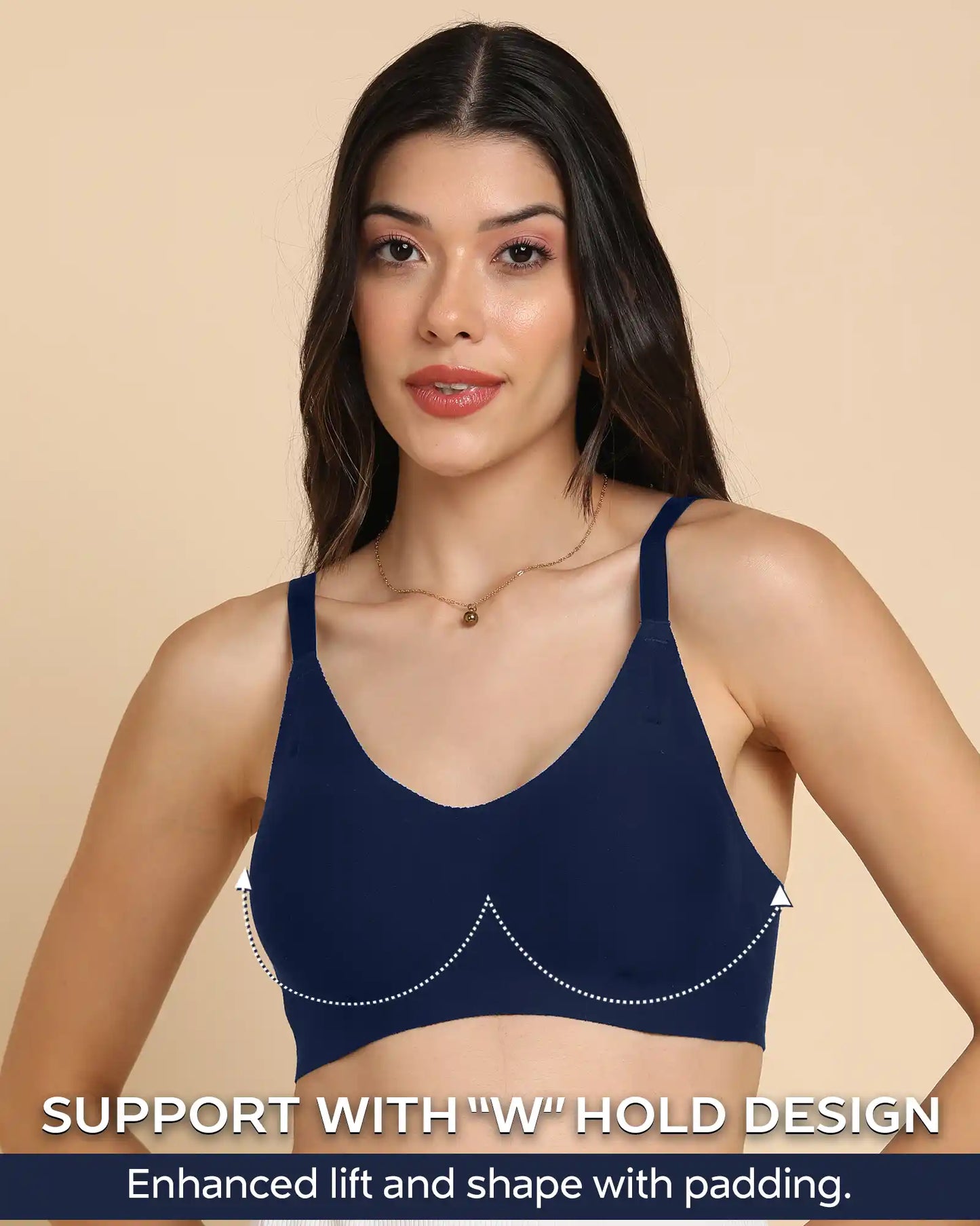 Lightly-Padded Cotton Spandex Fit Bra (NAVY)
